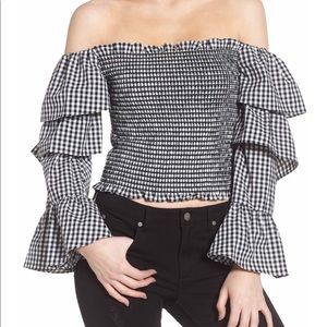 NEW! WAYF Gingham Off The Shoulder Top